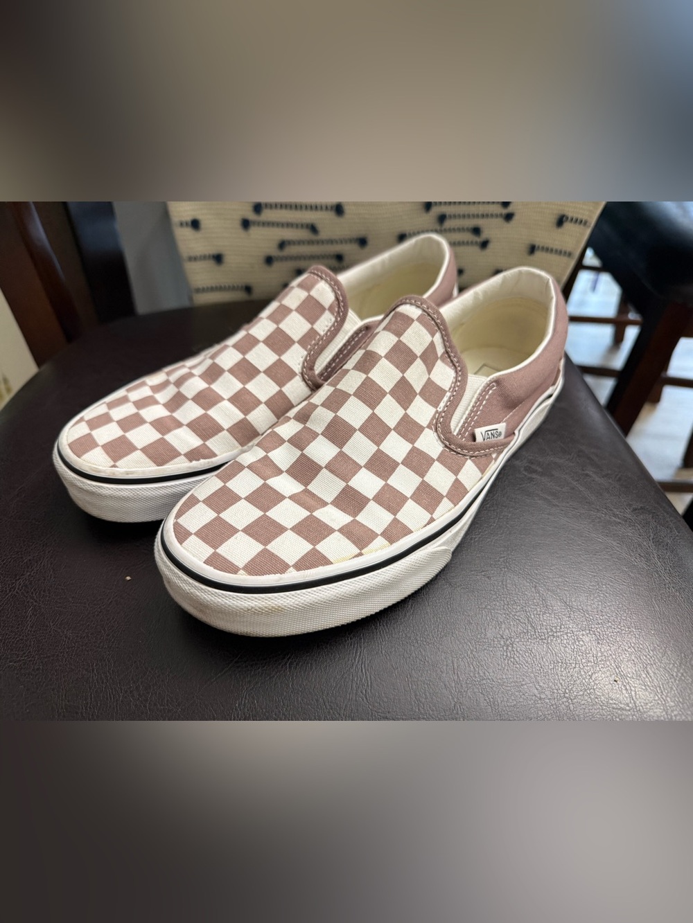 Vans Slip-On Checkerboard in Pink/Taupe and Cream
